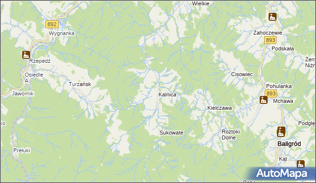 mapa Kalnica gmina Zagórz, Kalnica gmina Zagórz na mapie Targeo
