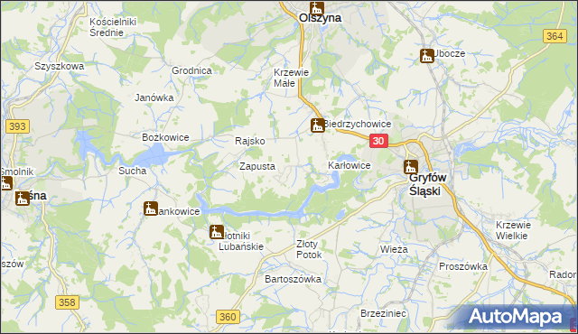 mapa Kałużna gmina Olszyna, Kałużna gmina Olszyna na mapie Targeo