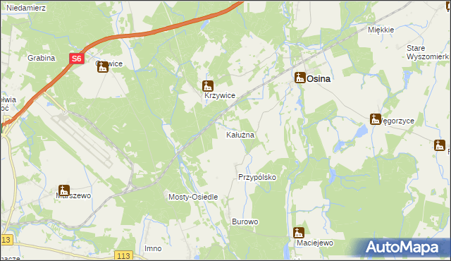 mapa Kałużna gmina Osina, Kałużna gmina Osina na mapie Targeo