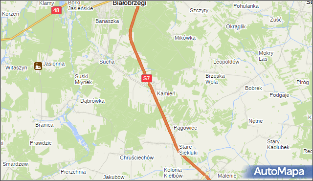 mapa Kamień gmina Białobrzegi, Kamień gmina Białobrzegi na mapie Targeo
