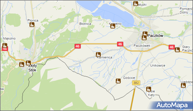 mapa Kamienica gmina Paczków, Kamienica gmina Paczków na mapie Targeo