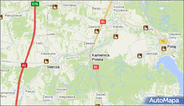 mapa Kamienica Polska, Kamienica Polska na mapie Targeo