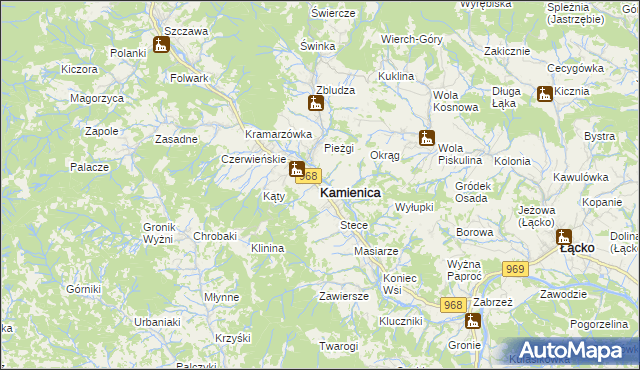 mapa Kamienica powiat limanowski, Kamienica powiat limanowski na mapie Targeo