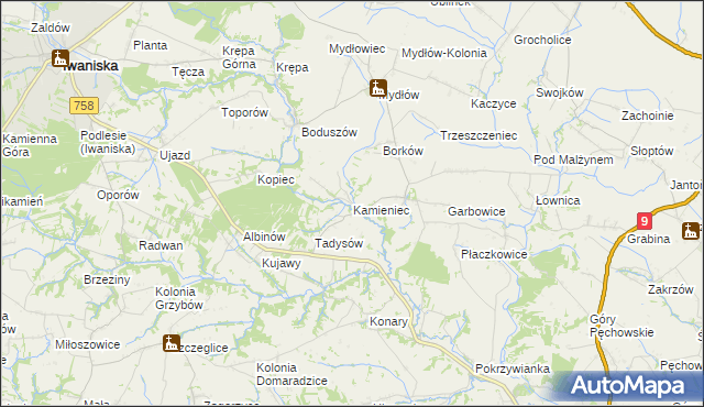 mapa Kamieniec gmina Iwaniska, Kamieniec gmina Iwaniska na mapie Targeo