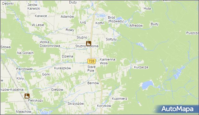 mapa Kamienna Wola gmina Gowarczów, Kamienna Wola gmina Gowarczów na mapie Targeo