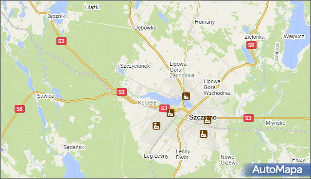 mapa Kamionek gmina Szczytno, Kamionek gmina Szczytno na mapie Targeo