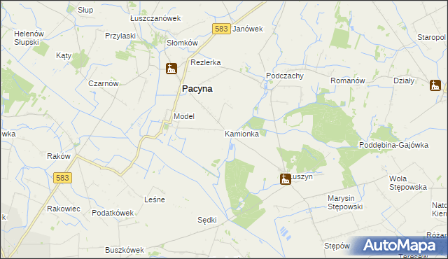 mapa Kamionka gmina Pacyna, Kamionka gmina Pacyna na mapie Targeo