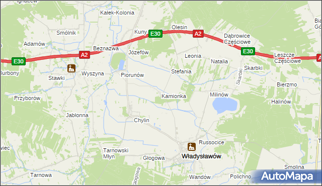 mapa Kamionka gmina Władysławów, Kamionka gmina Władysławów na mapie Targeo