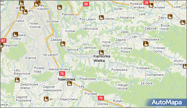 mapa Kamionka Wielka, Kamionka Wielka na mapie Targeo