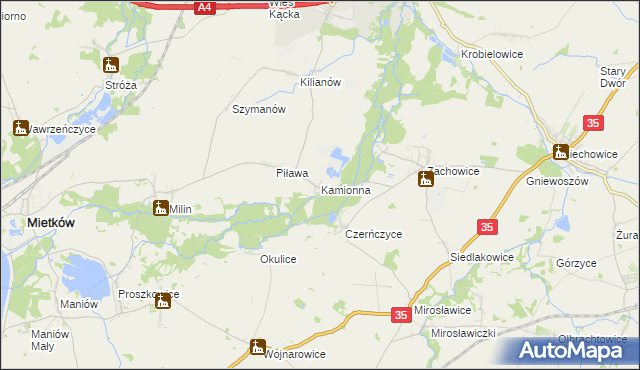 mapa Kamionna gmina Kąty Wrocławskie, Kamionna gmina Kąty Wrocławskie na mapie Targeo