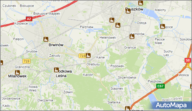 mapa Kanie gmina Brwinów, Kanie gmina Brwinów na mapie Targeo