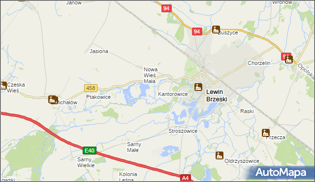 mapa Kantorowice gmina Lewin Brzeski, Kantorowice gmina Lewin Brzeski na mapie Targeo