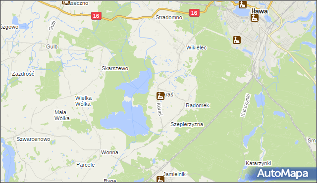 mapa Karaś gmina Iława, Karaś gmina Iława na mapie Targeo