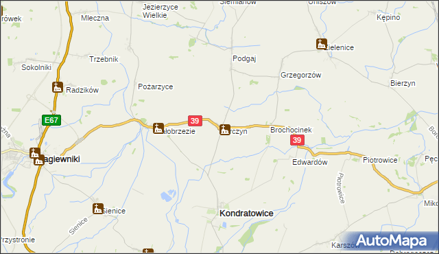 mapa Karczyn gmina Kondratowice, Karczyn gmina Kondratowice na mapie Targeo