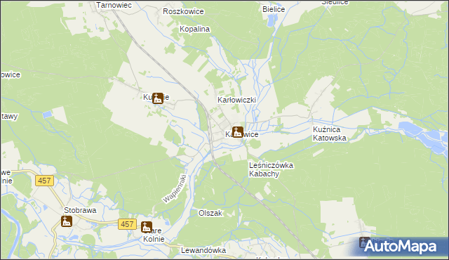 mapa Karłowice gmina Popielów, Karłowice gmina Popielów na mapie Targeo