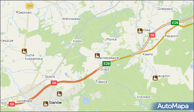 mapa Karnieszewice, Karnieszewice na mapie Targeo