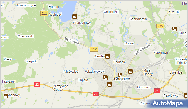 mapa Karolewo gmina Chojnice, Karolewo gmina Chojnice na mapie Targeo