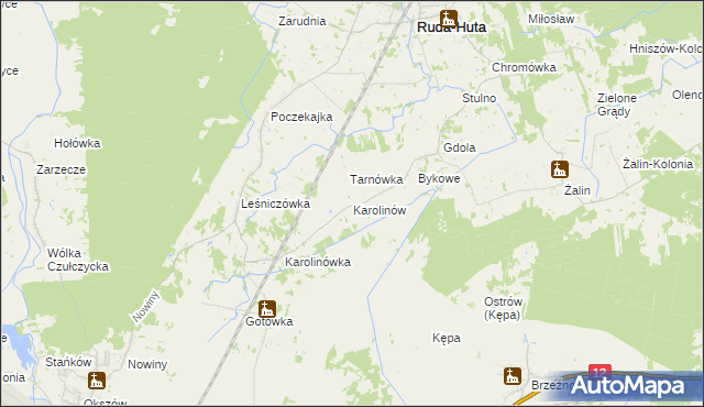 mapa Karolinów gmina Ruda-Huta, Karolinów gmina Ruda-Huta na mapie Targeo