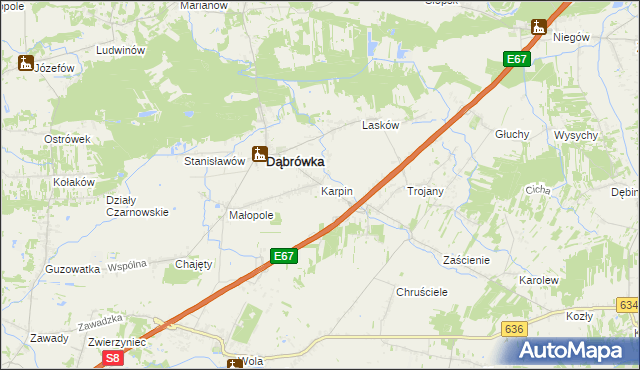 mapa Karpin gmina Dąbrówka, Karpin gmina Dąbrówka na mapie Targeo