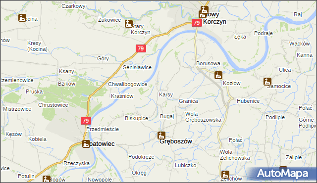 mapa Karsy gmina Gręboszów, Karsy gmina Gręboszów na mapie Targeo