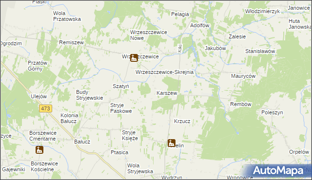 mapa Karszew gmina Łask, Karszew gmina Łask na mapie Targeo