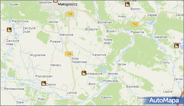 mapa Karsznice gmina Małogoszcz, Karsznice gmina Małogoszcz na mapie Targeo