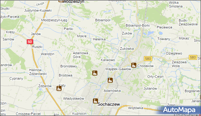 mapa Karwowo gmina Sochaczew, Karwowo gmina Sochaczew na mapie Targeo