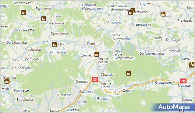 mapa Kasina Wielka, Kasina Wielka na mapie Targeo