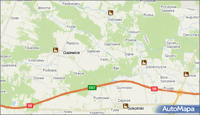 mapa Kaski gmina Galewice, Kaski gmina Galewice na mapie Targeo