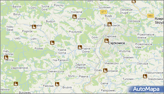 mapa Kąśna Dolna, Kąśna Dolna na mapie Targeo