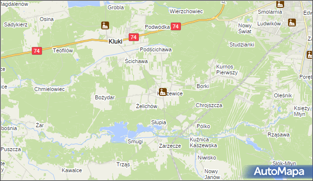 mapa Kaszewice, Kaszewice na mapie Targeo