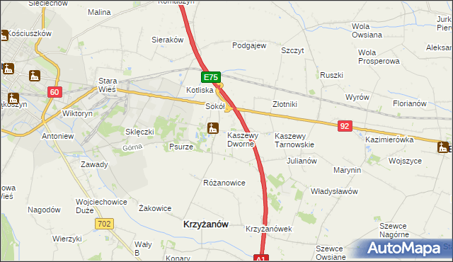 mapa Kaszewy Dworne, Kaszewy Dworne na mapie Targeo