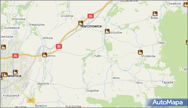 mapa Kątki gmina Marcinowice, Kątki gmina Marcinowice na mapie Targeo