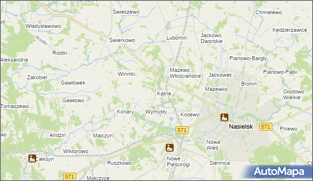 mapa Kątne gmina Nasielsk, Kątne gmina Nasielsk na mapie Targeo