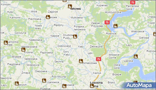 mapa Kąty gmina Iwkowa, Kąty gmina Iwkowa na mapie Targeo