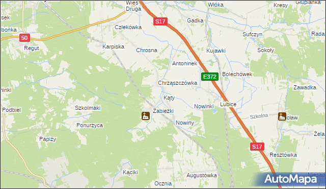 mapa Kąty gmina Kołbiel, Kąty gmina Kołbiel na mapie Targeo