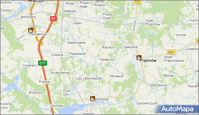 mapa Kawęczyn gmina Tarczyn, Kawęczyn gmina Tarczyn na mapie Targeo