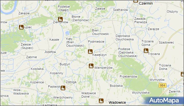 mapa Kawęczyn gmina Wadowice Górne, Kawęczyn gmina Wadowice Górne na mapie Targeo