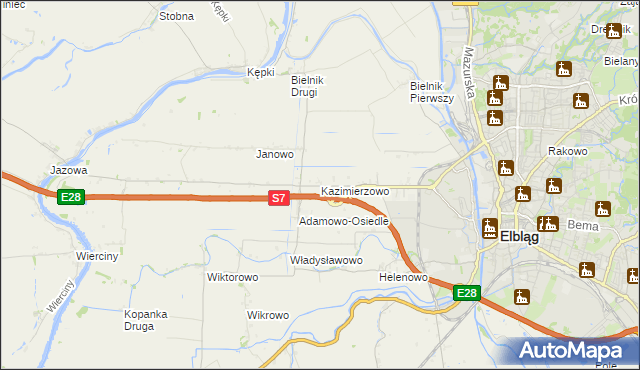 mapa Kazimierzowo gmina Elbląg, Kazimierzowo gmina Elbląg na mapie Targeo