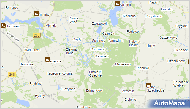 mapa Kazubek gmina Sompolno, Kazubek gmina Sompolno na mapie Targeo