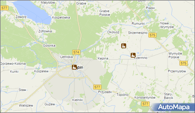 mapa Kępina gmina Gąbin, Kępina gmina Gąbin na mapie Targeo