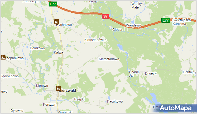 mapa Kiersztanowo gmina Grunwald, Kiersztanowo gmina Grunwald na mapie Targeo