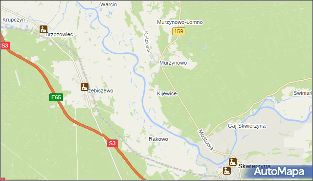 mapa Kijewice gmina Skwierzyna, Kijewice gmina Skwierzyna na mapie Targeo