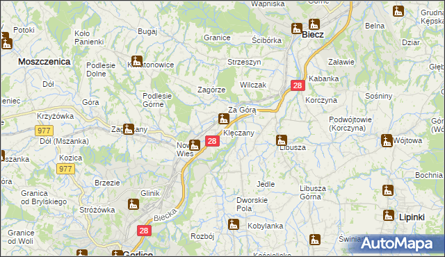 mapa Klęczany gmina Gorlice, Klęczany gmina Gorlice na mapie Targeo