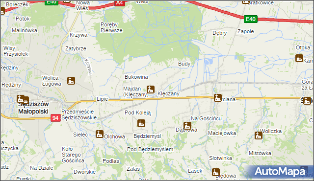 mapa Klęczany gmina Sędziszów Małopolski, Klęczany gmina Sędziszów Małopolski na mapie Targeo