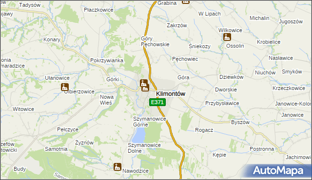 mapa Klimontów powiat sandomierski, Klimontów powiat sandomierski na mapie Targeo