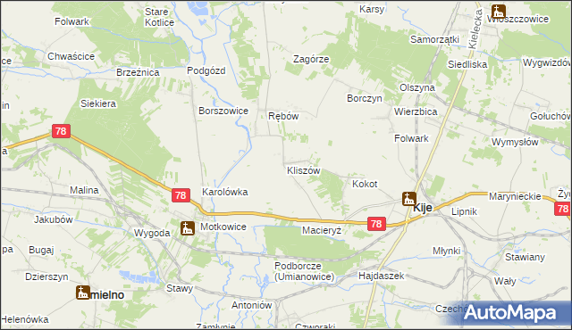 mapa Kliszów gmina Kije, Kliszów gmina Kije na mapie Targeo