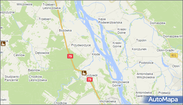 mapa Kłoda gmina Magnuszew, Kłoda gmina Magnuszew na mapie Targeo