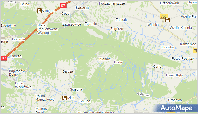 mapa Klonów gmina Łączna, Klonów gmina Łączna na mapie Targeo