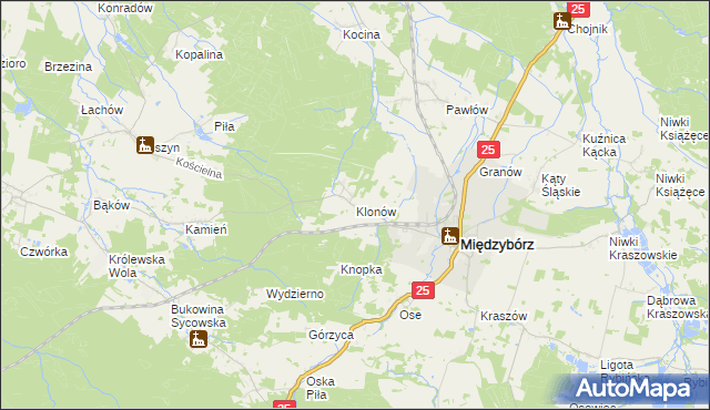 mapa Klonów gmina Międzybórz, Klonów gmina Międzybórz na mapie Targeo